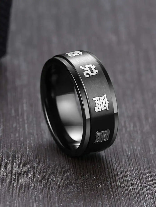 1pc Men's Stainless Steel Yin Yang Bagua Rotating Ring, Black Jewelry Accessory