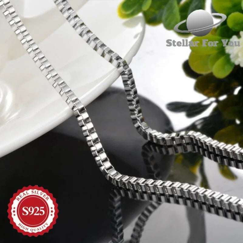 925 Sterling Silver Fashion Box Chain Necklace, Suitable for Men and Women, Multiple Chain Sizes, Stackable, Perfect for Valentine's Day, Mother's Day, Birthday Party Gifts for Him/Her/Girlfriend