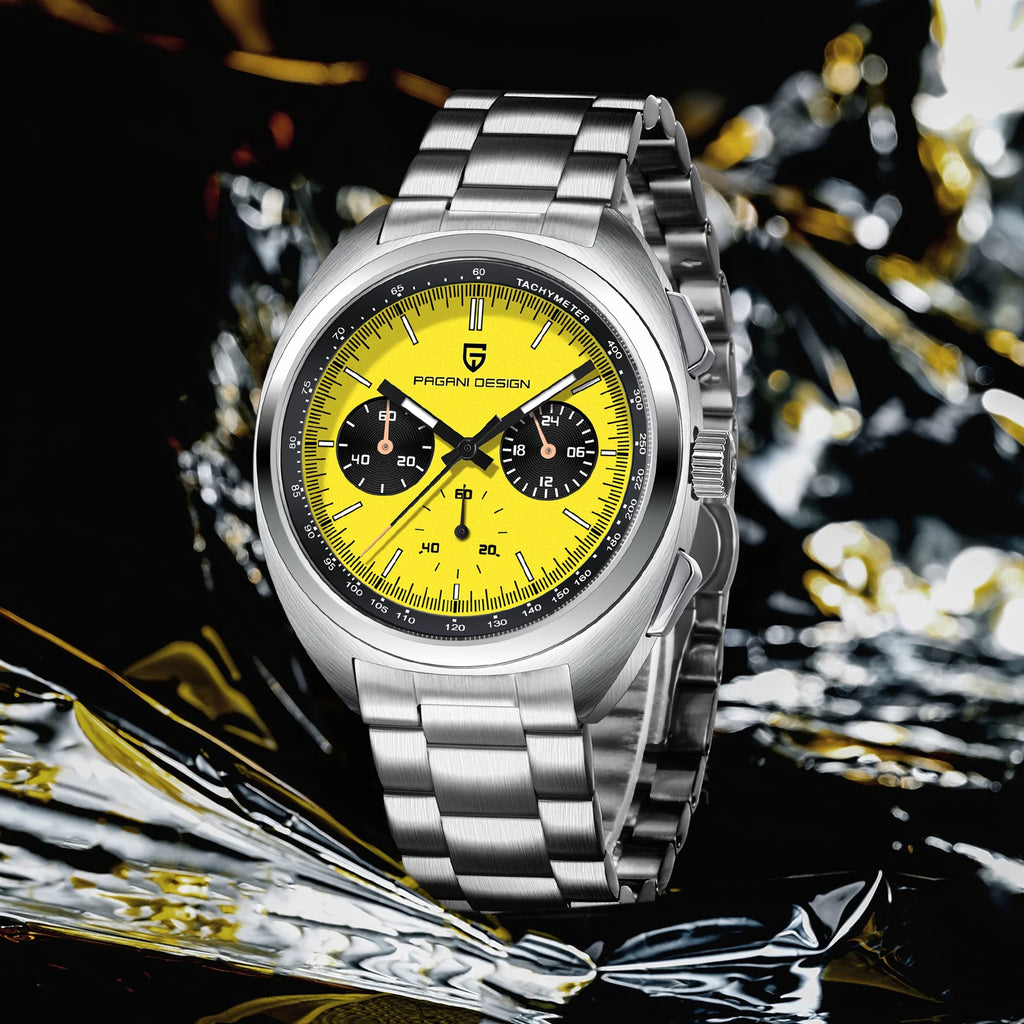PAGANI DESIGN Men's Watch Yellow Dial Quartz Chronograph Watch Men Japan VK63 Sapphire glass Wrist Watch Men 2026 New Waterproof