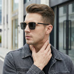 Polarized Sun Glasses Trendy Square Polarized Sunglasses Stainless Steel Sun Glasses Impact-Resistant Metal Frame Sunglasses
