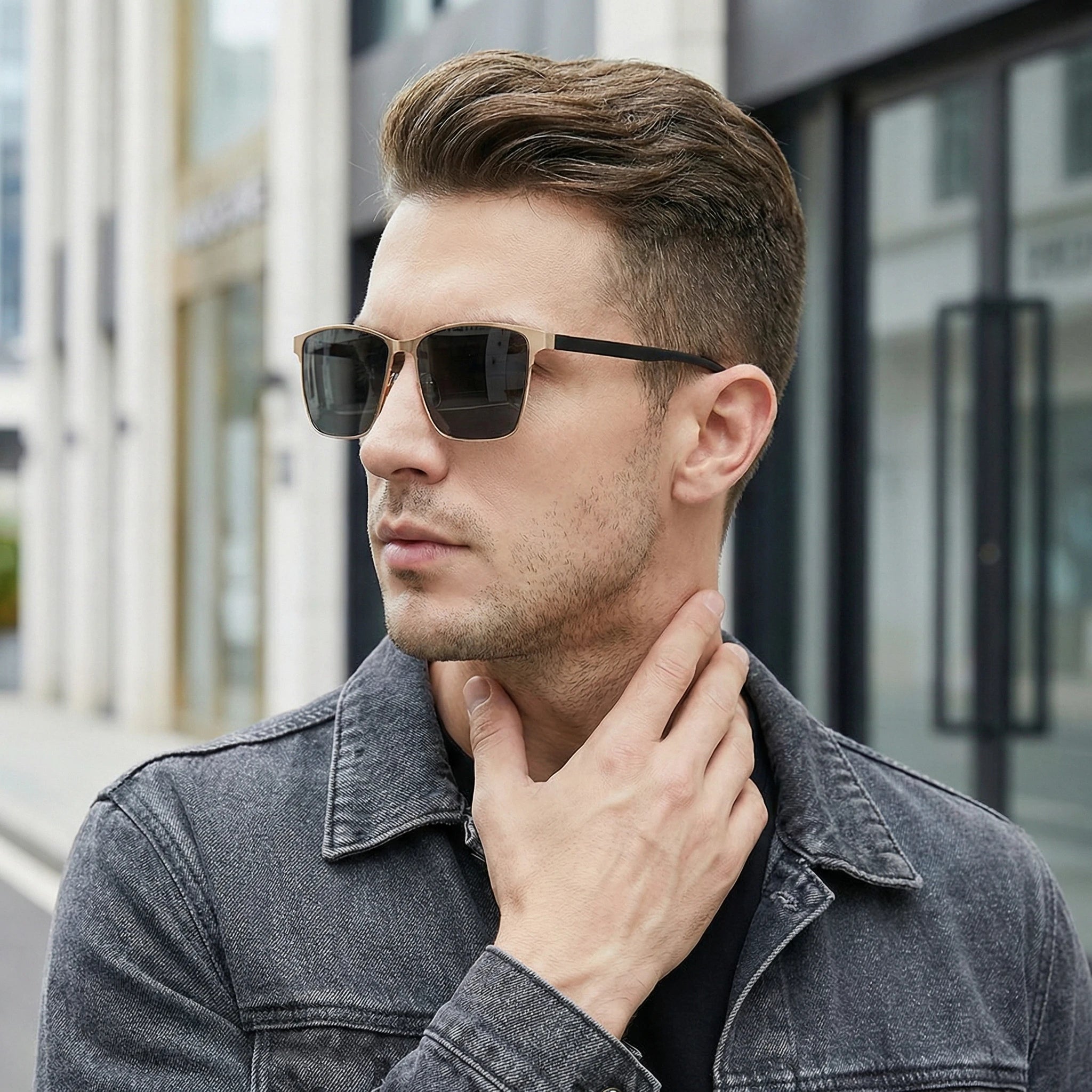 Polarized Sun Glasses Trendy Square Polarized Sunglasses Stainless Steel Sun Glasses Impact-Resistant Metal Frame Sunglasses