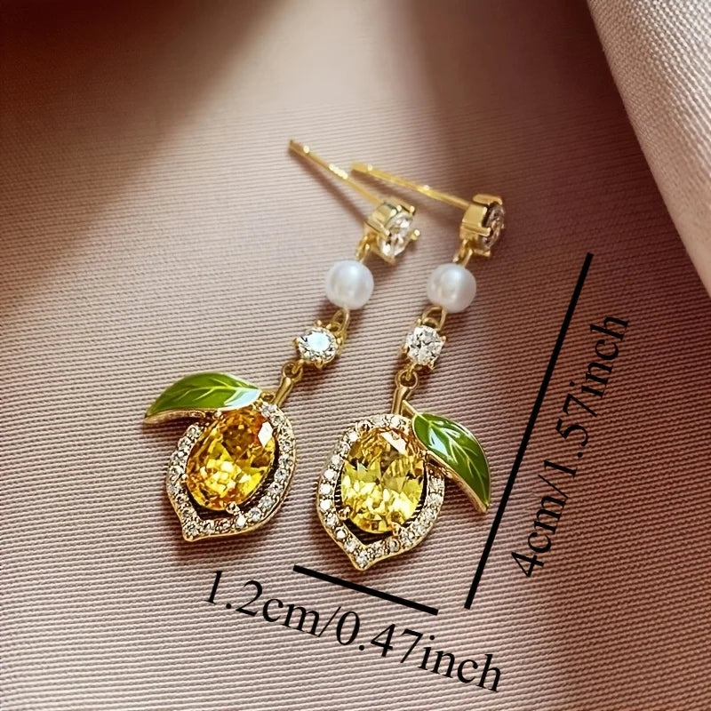 1 pair of sweet and cute lemon stud earrings, small and fresh style fashion design in summer, fruit series ear jewelry, suitable for daily wear and gift giving