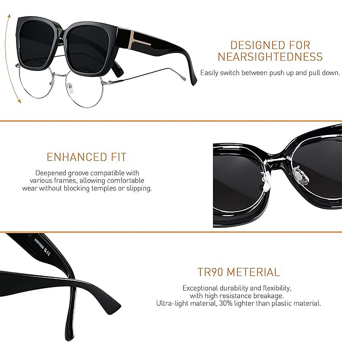 2PC Lightweight Oversized Over Glasses Sunglasses for Women Men Square Fit Over Polarized Sun Glasses UV400 T04