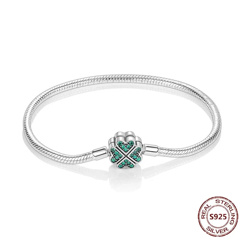 Silver 925 Bracelet Original Bracelets Colorful Zircon Heart Flower Cat Snake Chain For DIY Charms 17-20CM Luxury Jewelry Gifts mbzr