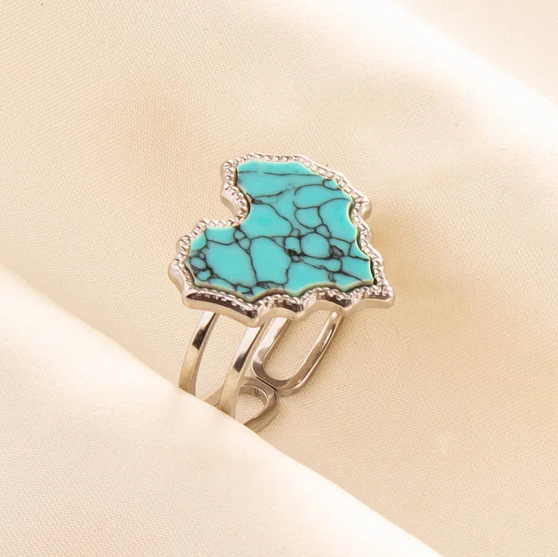 1pc Stainless Steel Boho Turquoise Open Finger Rings Trendy Adjustable Women Multi Layers Stackable