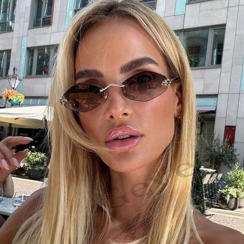 Fashion Small Polygonal Sunglasses for Women Luxury Brand Rmless Brown Rhombus Sun Glasses Woman Vintage Metal Shades Eyewear mbzr