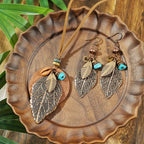 3 Pieces/set Bohemian Ethnic Style Carved Pattern Leaf Pendant Necklace Earrings Women's Retro Trendy Holiday Accessories Gift