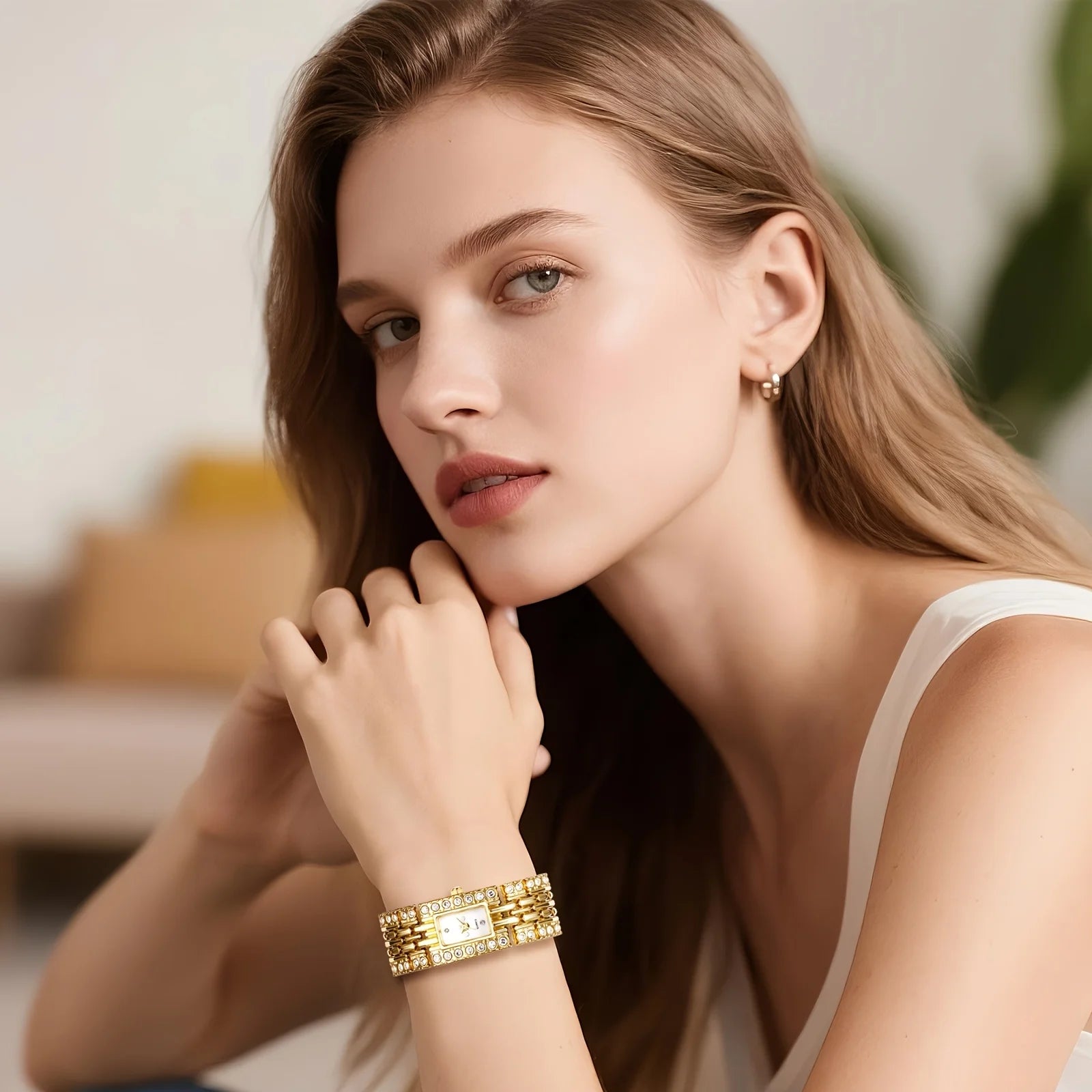 Women's Diamond Watch Bracelet Full Crystal Rhinestone Square Dial Quartz Wristwatch Gold Silver Rose Gold Elegant Ladies Dress Watch Gift mbzr