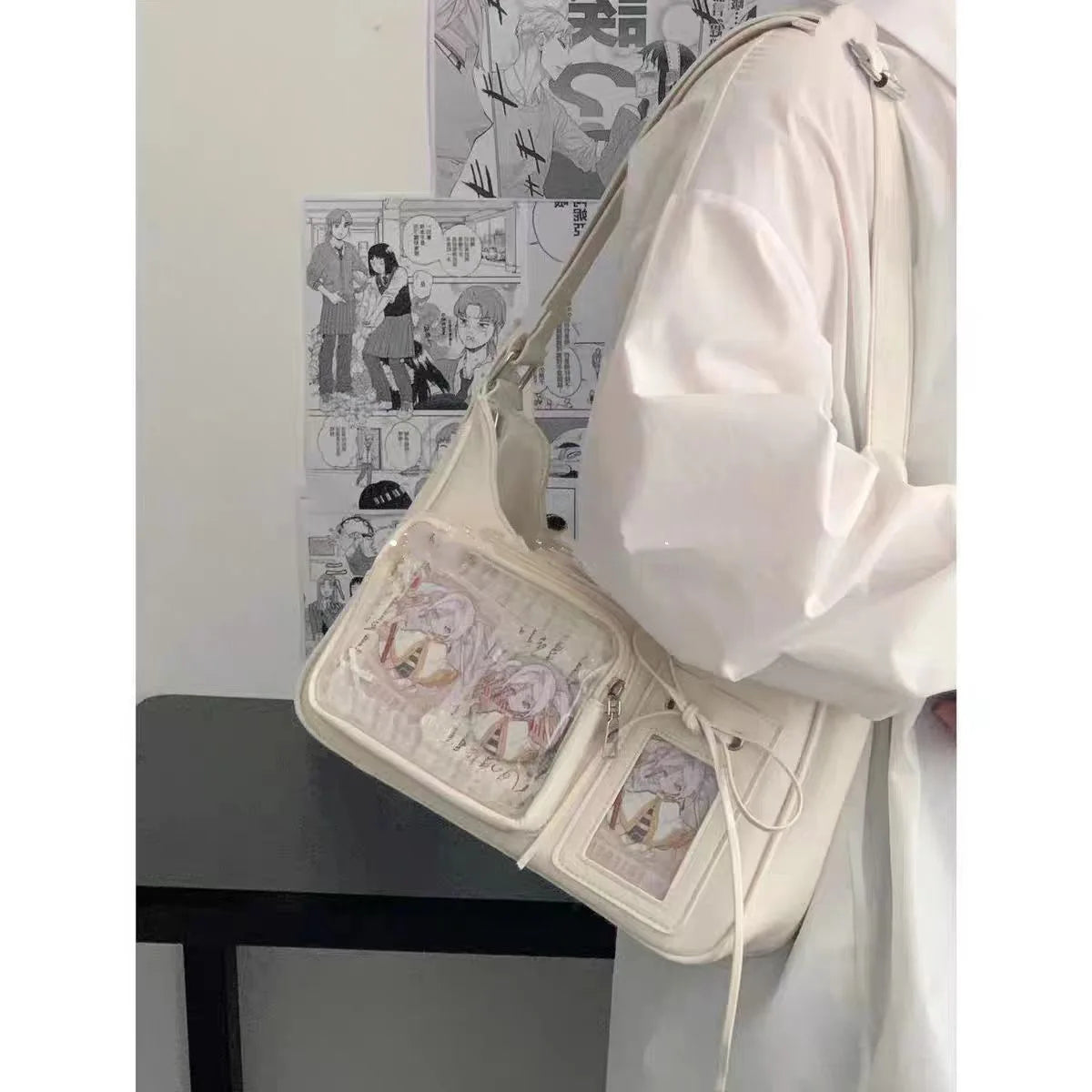 Transparent Japanese Ita Bag for Women Students, Convertible Shoulder Crossbody Handbag