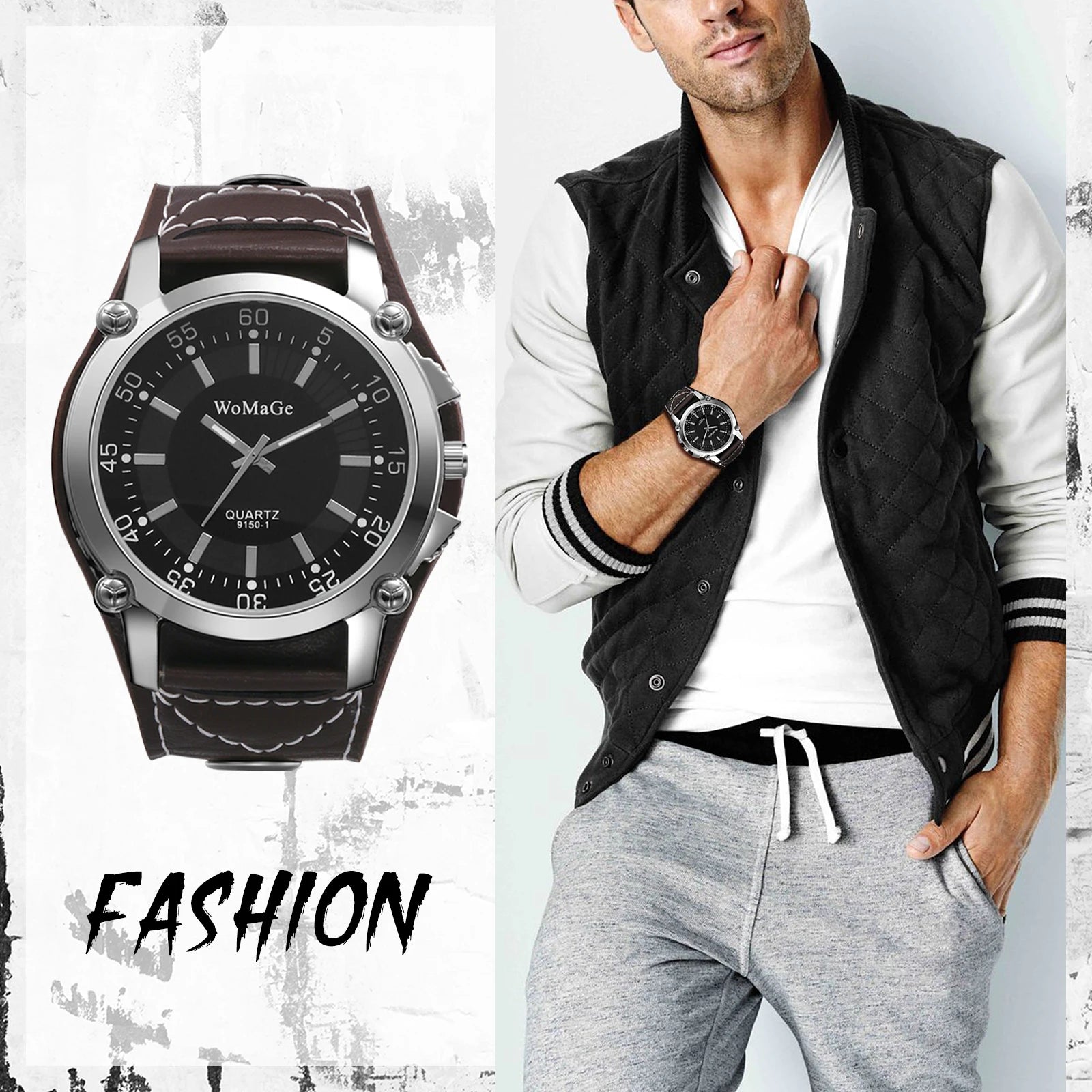 LANCARDO Punk Style Men's Watch Large Digital Dial Analog Quartz Wide Band Exaggerated Rock Motorcycle Casual Fashion Men Watch