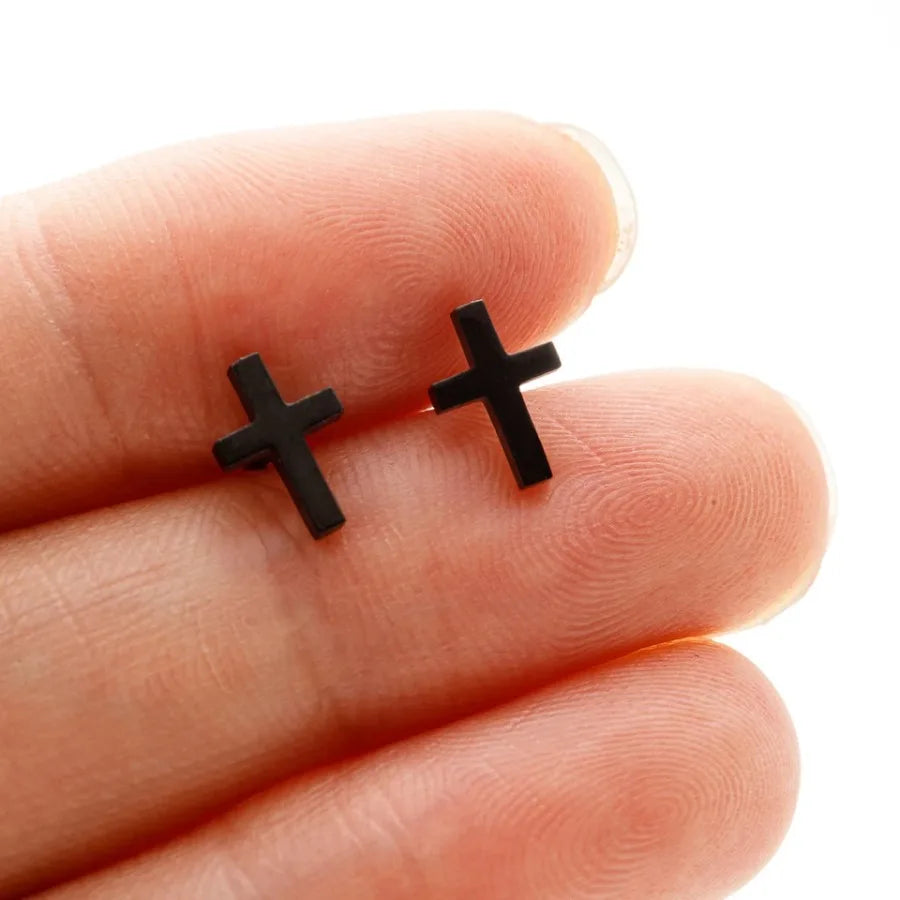 Golden Stainless Steel Small Cross Christianity Amulet Earrings For Women Hypoallergenic Stud Earrings For Girls Daily Wear
