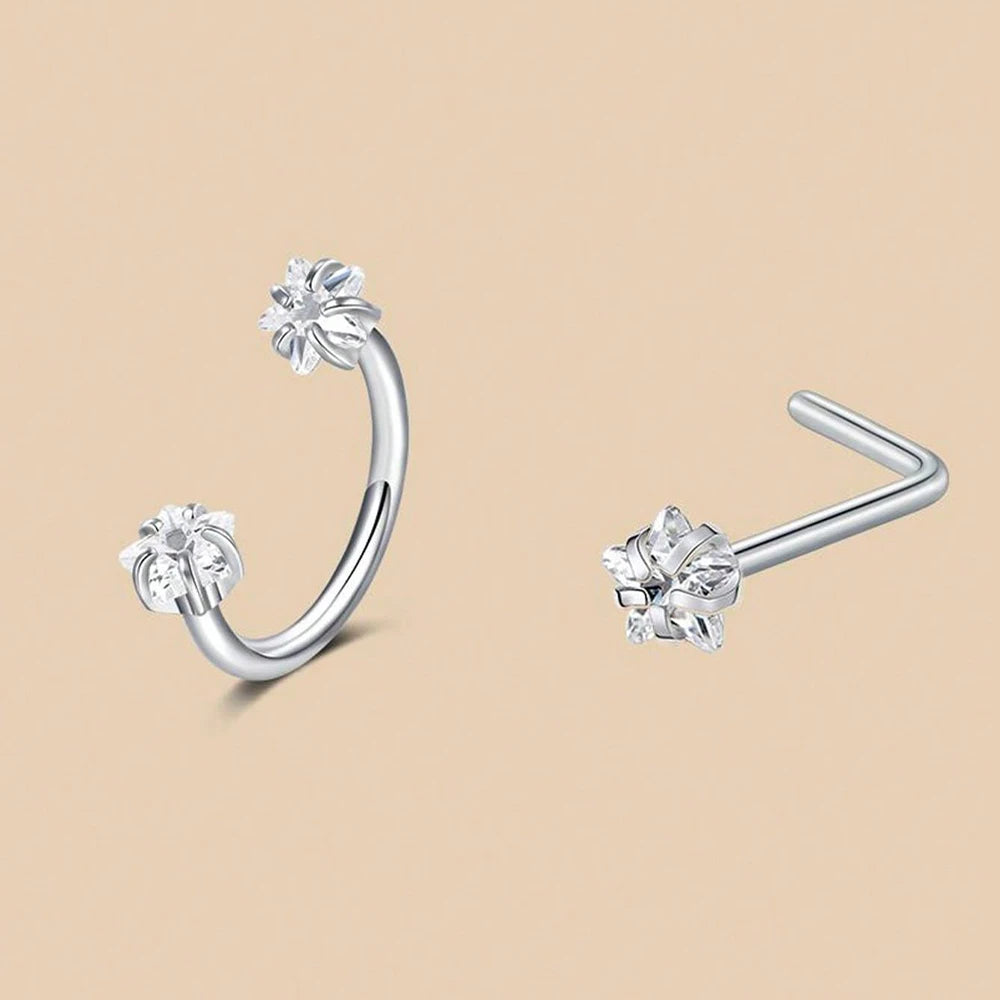 6/2pcs Horseshoe Nose Rings With L-Shape Nose Stud, Stainless Steel Rianbow CZ Nose Ring,, Lip Eyebrow Helix Ear Piercing mbzr