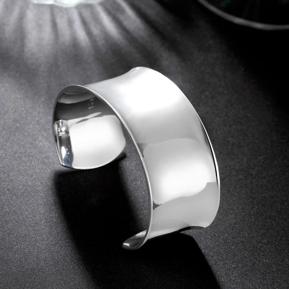925 Sterling Silver charm Smooth wide Big bangle Bracelets for Women Luxury Fashion Party Wedding cuff Jewelry Christmas Gift mbzr