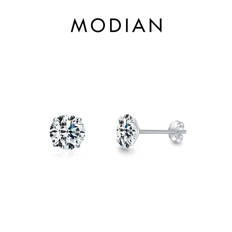 Modian Sparkling Clear CZ Stud Earrings 925 Sterling Silver Round Zirconia 4MM 5MM 6MM 7MM Earrings For Women Wedding Jewelry mbzr
