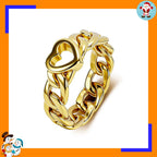 Trendy Cuban Chain Heart Ring Niche High-end Titanium Steel Gold-plated Fashion Commuter Ring