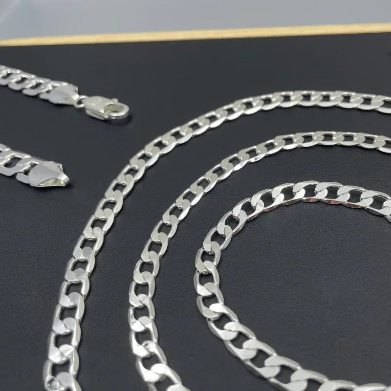 Men's 925 Sterling Silver Necklace 2/4/6/8/10/12MM 40-75cm Face Chain Necklace Lobster Clasp Men Women Engagement Jewelry Gifts mbzr
