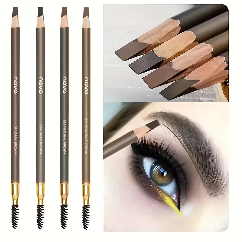 4 Pack Waterproof Eyebrow Pencils - Dual-Ended with Spoolie Brush | Smudge Proof Long Lasting Microblading for Tattooed Brows, S mbzr