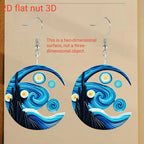 1 pair of Van Gogh starry sky pattern acrylic earrings, moon black cat unique ladies earrings
