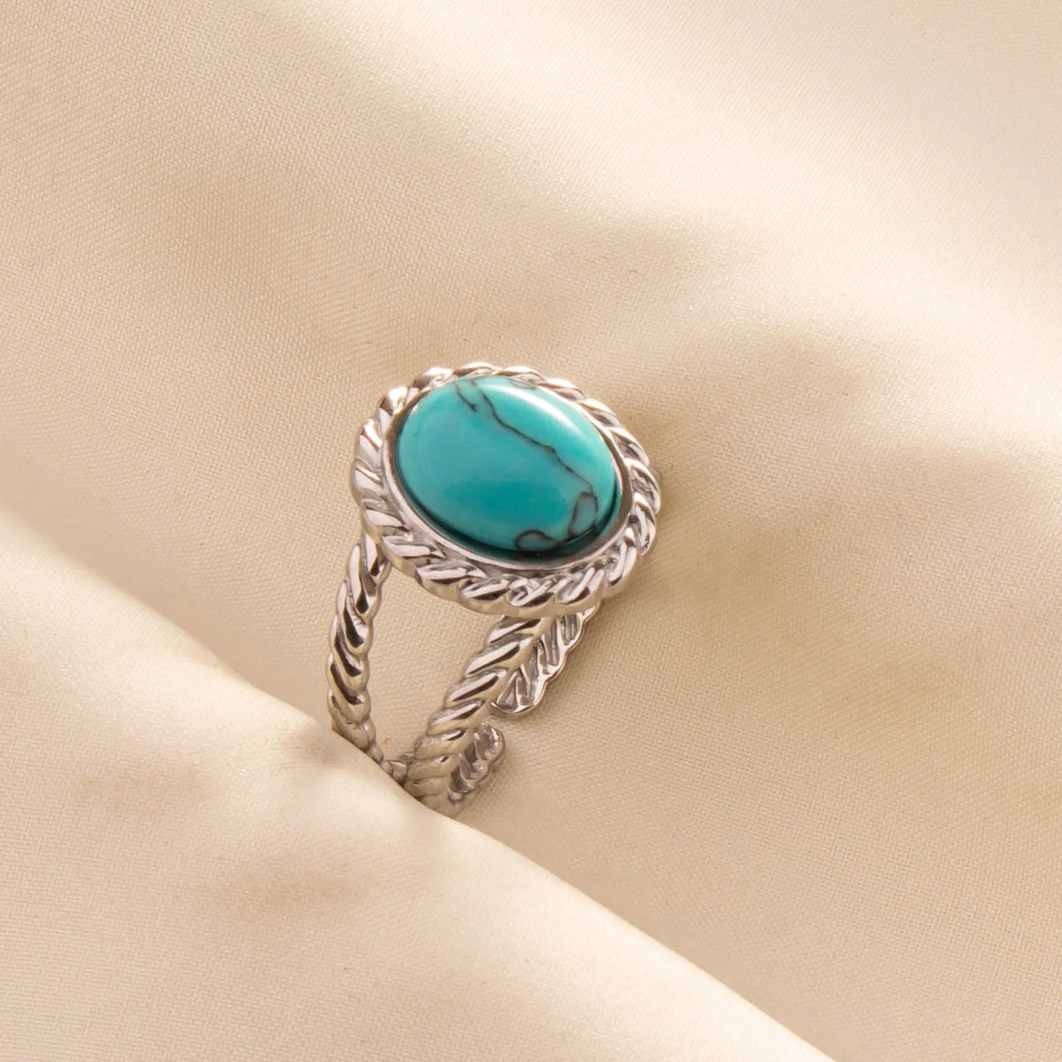 1pc Stainless Steel Boho Turquoise Open Finger Rings Trendy Adjustable Women Multi Layers Stackable