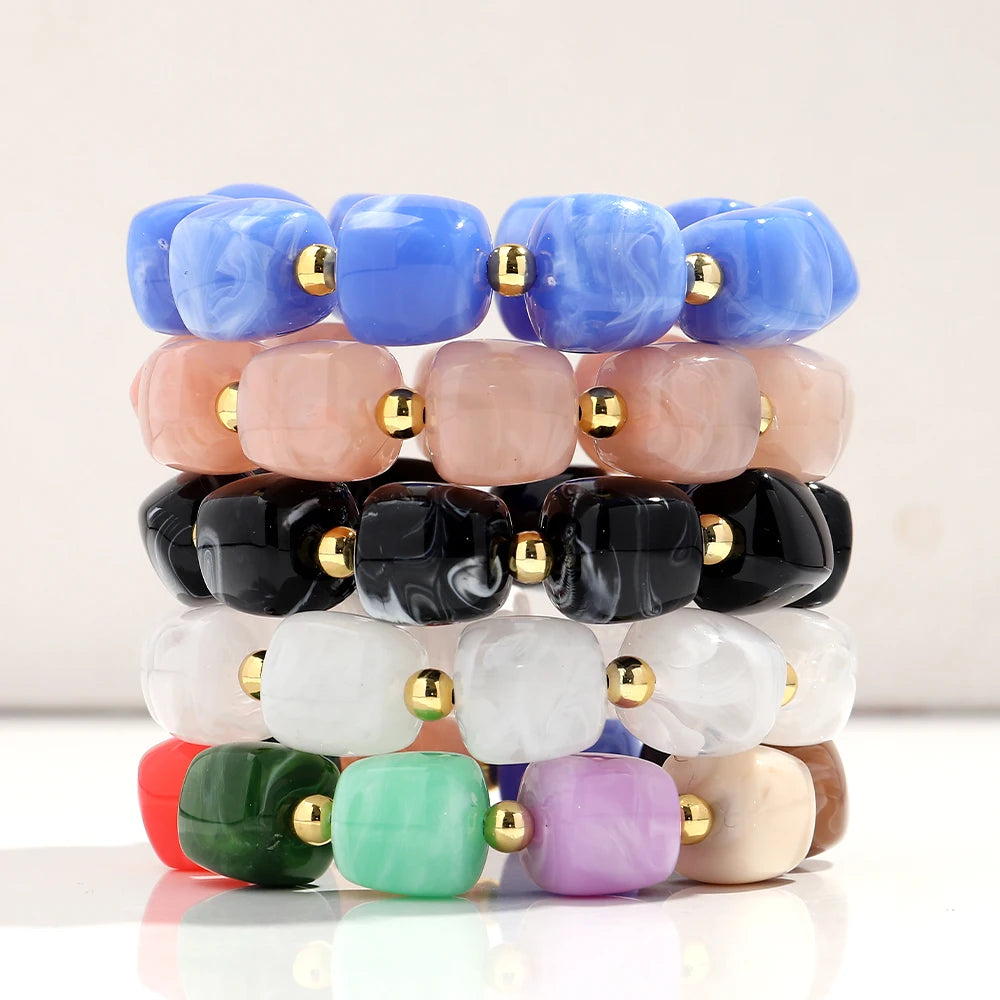 Exaggerated Geometric Beaded Acrylic Elastic Bracelets for Women Men Boho Trendy Square Beads Stack Bangle Retro Jewelry Gift mbzr