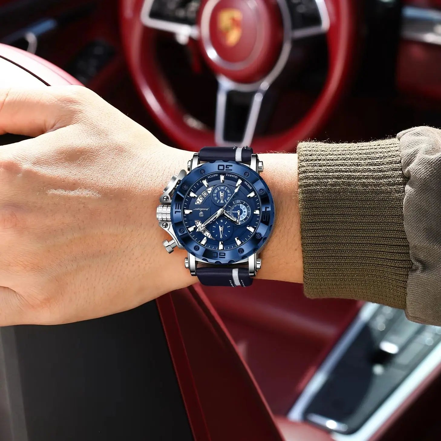 POEDAGAR Original Watches For Man Waterproof Luminous Date Fashion Male Clock Chronograph Leather Quartz Sports Men's Wristwatch Big Dial Male Reloj