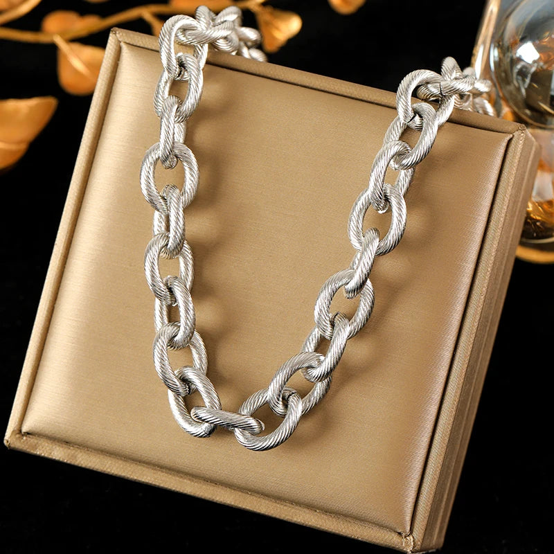 316L Stainless Steel Silver Color Heavy Cuban Chain Necklace For Women Men New Fashion Neck Chain Waterproof Jewelry