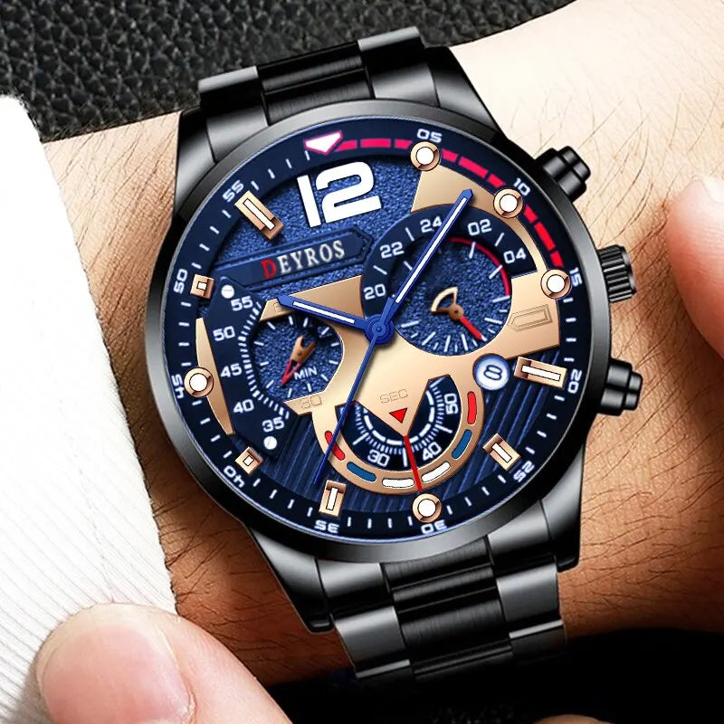 Fashion Mens Stainless Steel Watches Luxury Quartz Wristwatch Calendar Luminous Clock Men Business Casual Watch Reloj Hombre mbzr