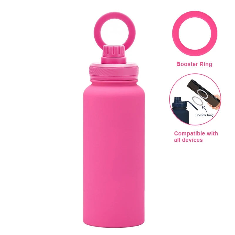 Insulated Sports Bottle 32Oz Stainless Steel with Magnetic Phone Holder, Thermos Mug for Outdoor mbzr