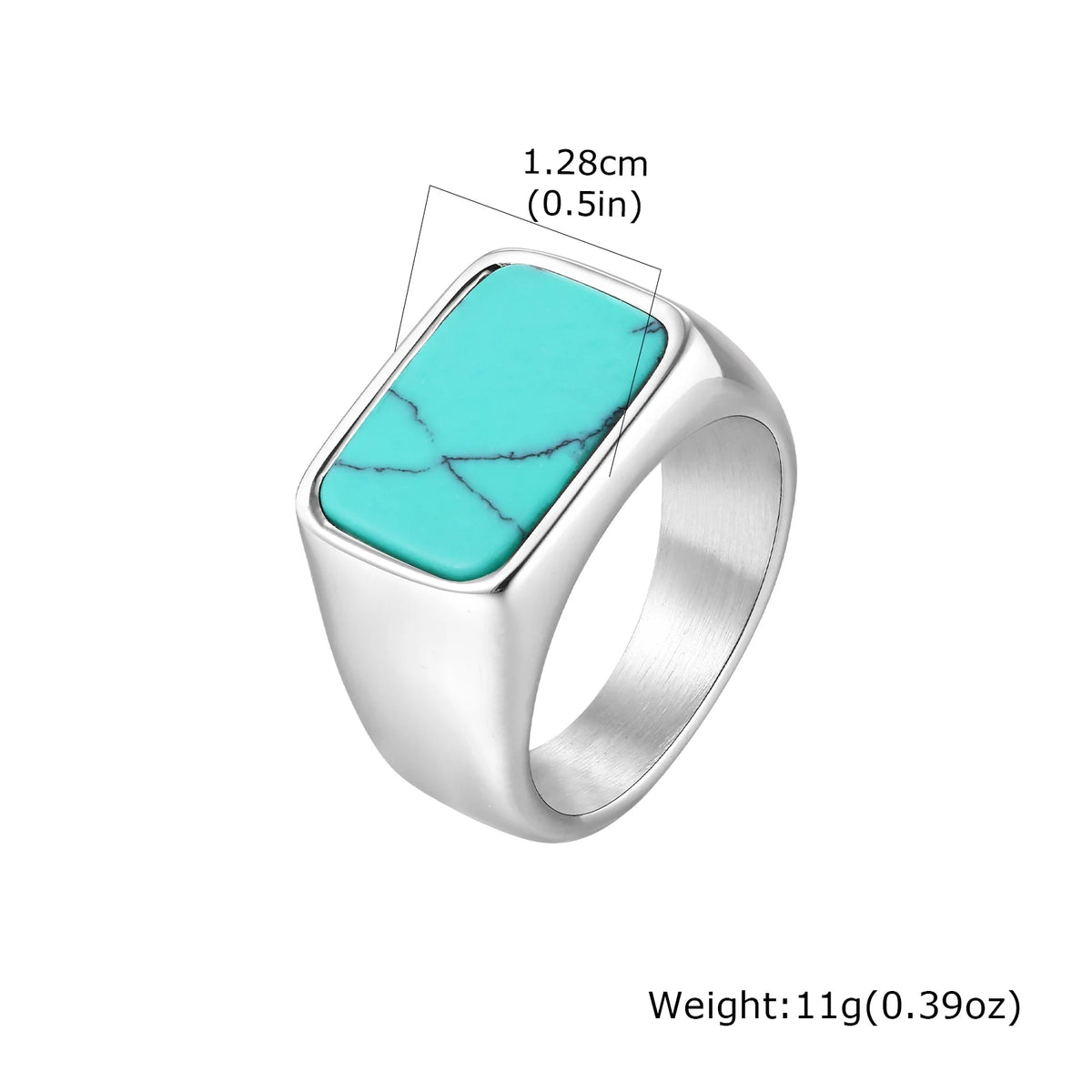 Vintage Stylish Natural Stone Turquoise Ring Waterproof Stainless Steel Signet Ring Vintage