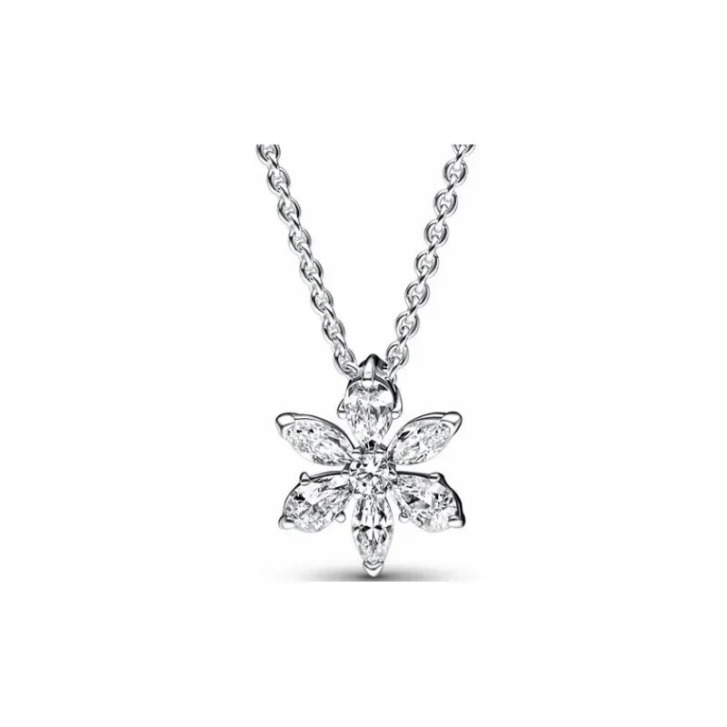 Heart-Shaped 925 Sterling Silver Love Snowflake Star Zircon Charm Necklace – Women's Lovers' Holiday, Wedding Gift Jewelry mbzr
