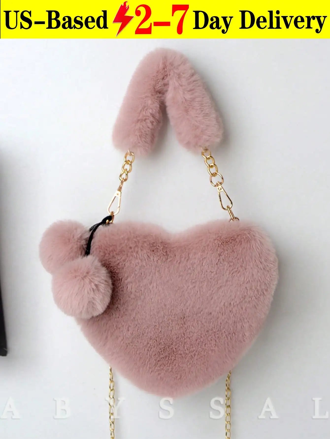 Fluffy Heart-Shaped Faux Fur Crossbody Bag with Gold Chain Strap