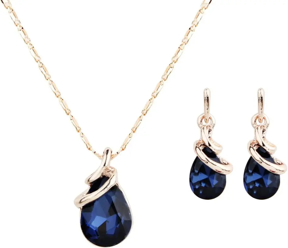 COLORFUL BLING Rose Gold Teardrop Infinity Pendant Necklace Dangle Earring Bridal Pearl Jewelry Sets