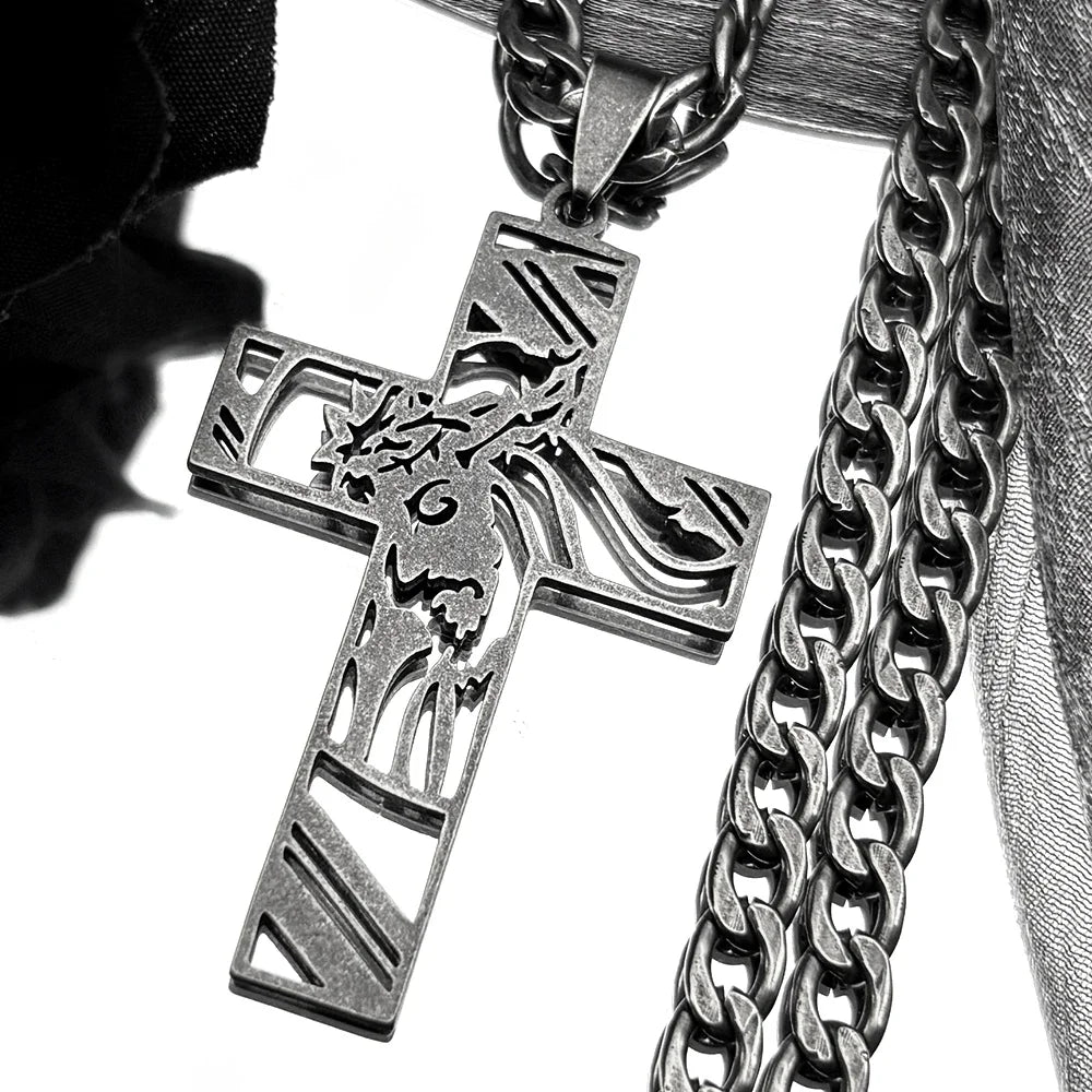 Crown of Thorns Jesus Cross Necklace Stainless Steel Gold Plated Crucifix Pendant Necklaces Jewelry