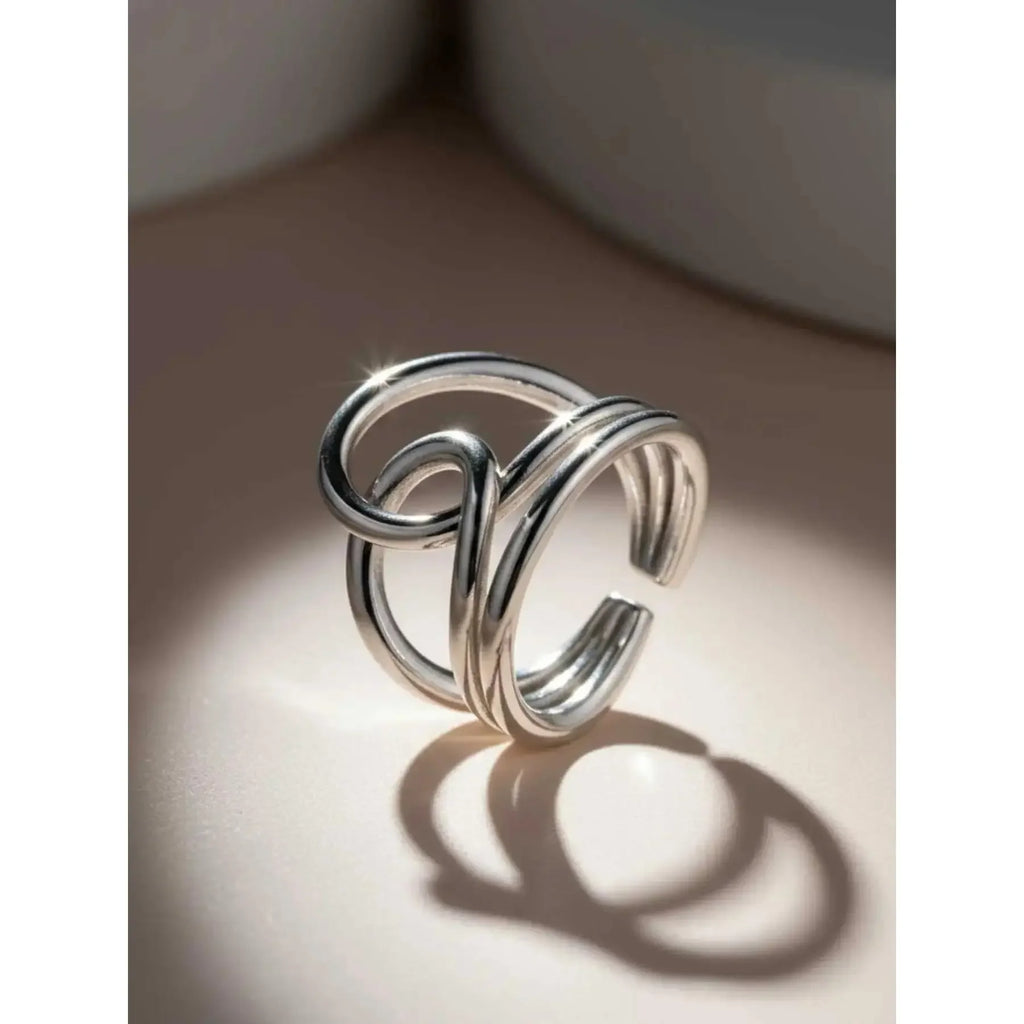 Vintage Asymmetric Cross Knot Stainless Steel Ring Waterproof Multi-Layer Minimalist Thumb Ring Elegant Simple Women Jewelry Gift
