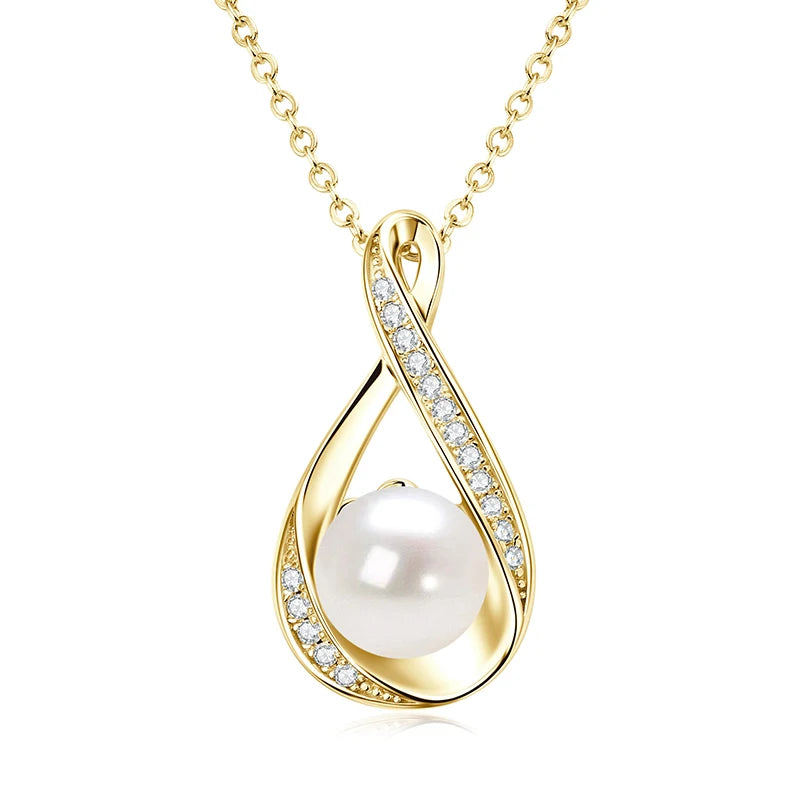 OXTAO Natural Freshwater Pearl Infinity Pendant Jewelry Moissanite Charm Necklaces