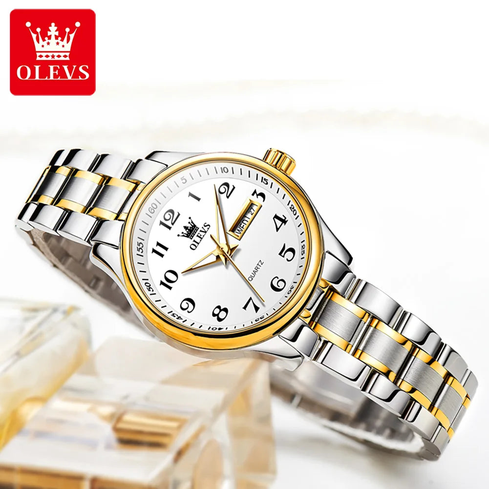 OLEVS 5567 Fashion Original Quartz Movement Women Watch Week Date Display Calendar Window 30m Waterproof Large Numeral Dial HD Luminous Watch