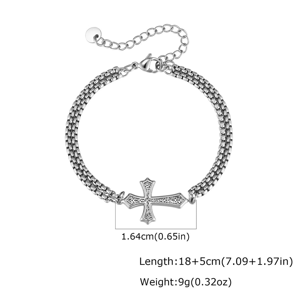 Cross Bracelets Stainless Steel Multi Layer Chain Wristband Casual Jewelry for Men