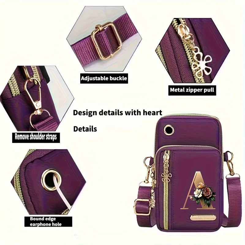 Floral Alphabet Z Printed Fashionable Casual Single-Shoulder Crossbody Bag, New Design Nylon Single-Shoulder Bag for Women