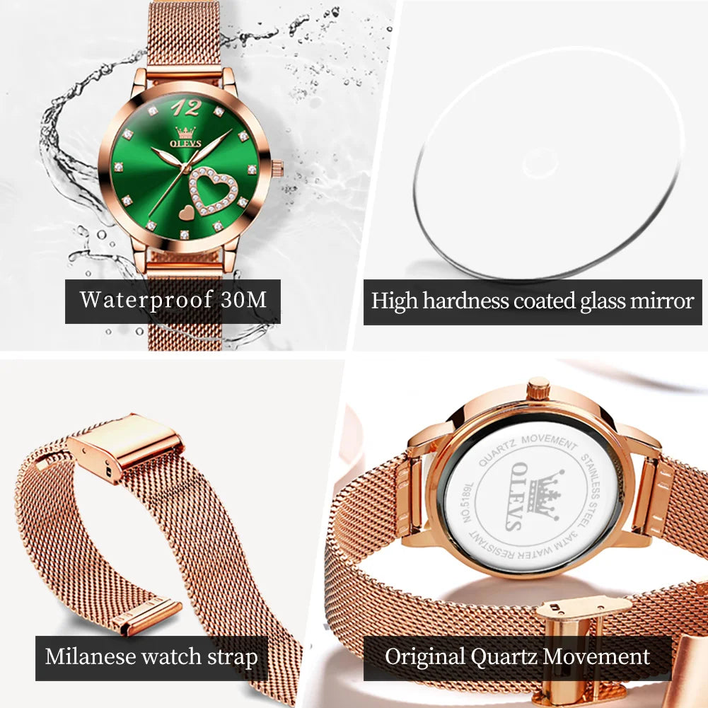 OLEVS 5189 Light Luxury Style Women Quartz Movement Watch Luminous Function 30m Waterproof Milanese Steel Strip Brand Wristwatch mbzr