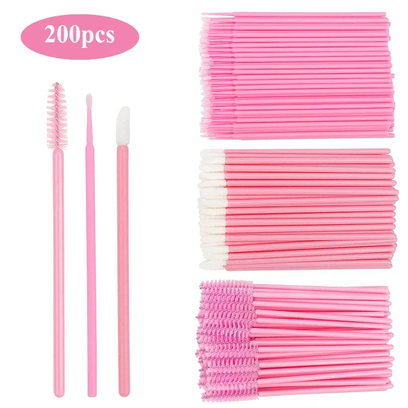 200pcs Disposable Brushes Set Mascara Wands Lip Brushes Microbrush Applicator Swab for Eyelash Extension Eyebrow Makeup Tools mbzr