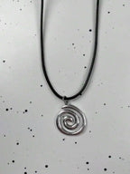 Y2K spiral swirl stainless steel pendant necklace unisex vintage handmade braided leather design