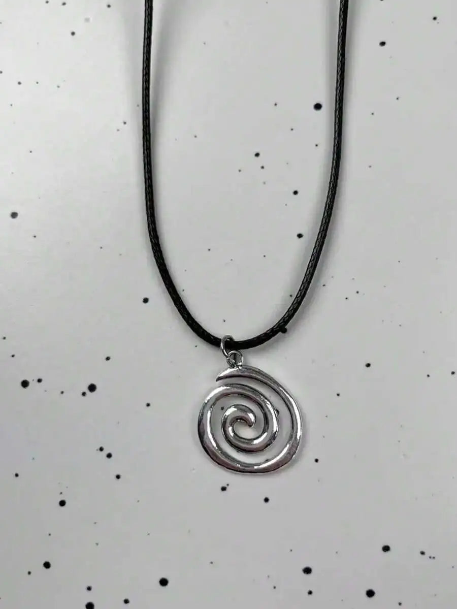 Y2K spiral swirl stainless steel pendant necklace unisex vintage handmade braided leather design