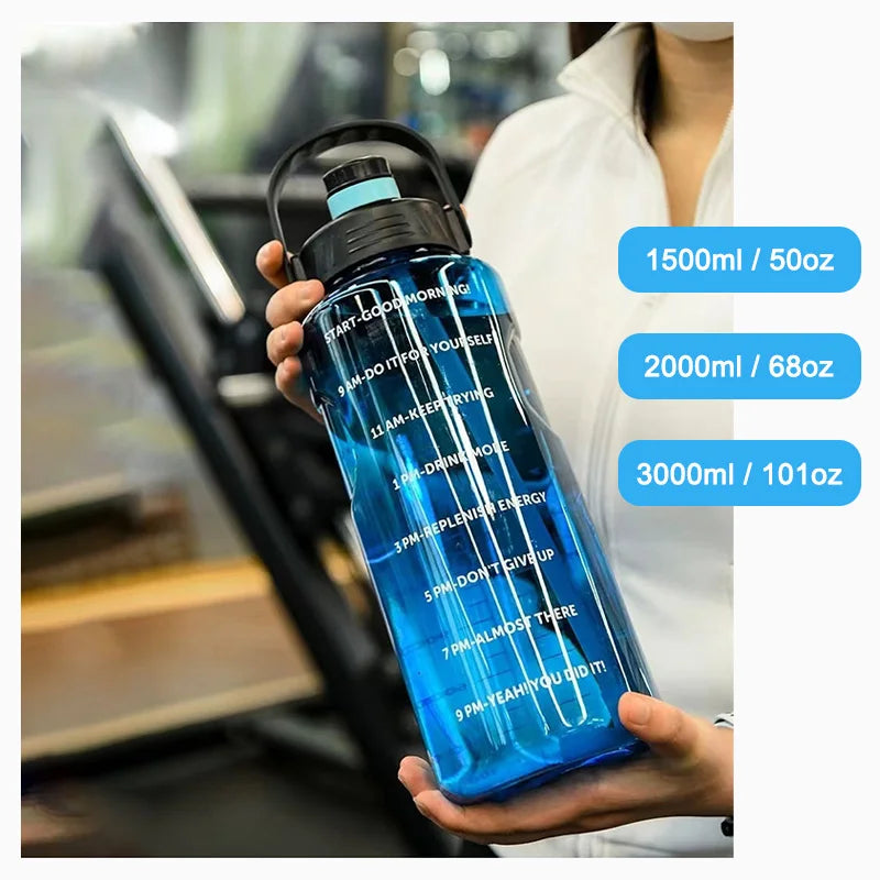 LUSQI 1.5L/2L/3L Sports Water Bottle Large Capacity Plastic Cup Leak-proof With Straw And Time Marker For Home Outdoor Sports mbzr