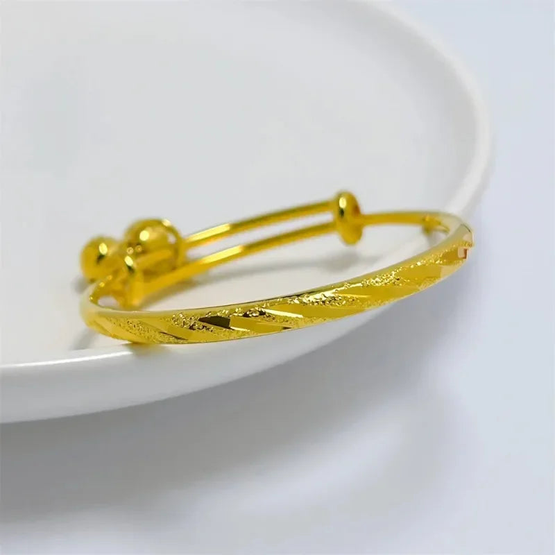 Size Adjustable Babies Stainless Steel Bell Bangles for Kids Girls Gold Color Rain Star Smooth Bracelets Jewelry Accessories