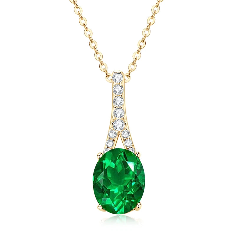 Elegant Artificial Emerald Pendant Necklace Round Oval Cut Women 925 Sterling Silver Chain GreenColor Waterdrop Necklace Jewelry mbzr