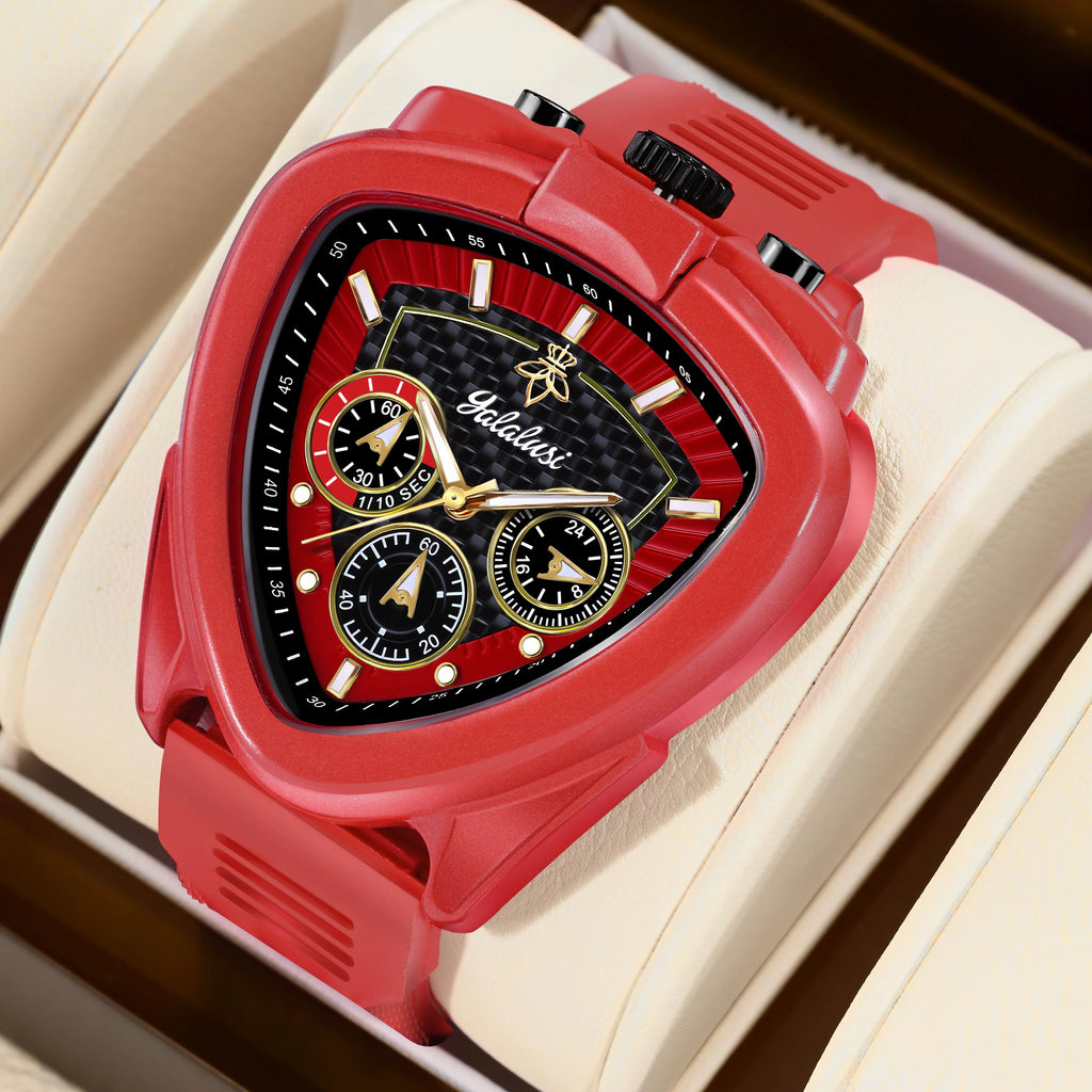 YaLaLuSi Unique Triangle Men Watch Silicone Strap Chronograph Quartz Wristwatch Fashion Sport Waterproof Male Clock Gift