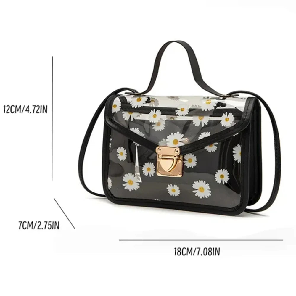 Womens Diagonal Straddle Shoulder Bag Cute Print Small Square Bag Popular Fashion Transparent Crossbody Bag mbzr
