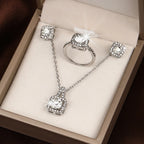 Women's best selling elegant pendant set with square cut micro inlaid zirconia   fashionable necklace   earrings   and ring three piece set luxury