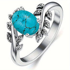 Retro Bohemian Silver Color Imitation Turquoise Branch Ring Fashion Ethnic Style Jewelry mbzr