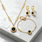 Roman Numeral Round Pendant Jewelry Set For Women, Stainless Steel Necklace Bracelet Hoop Earrings Set, Waterproof Hypoallergenic Non-Tarnish Black Acrylic Fashion Jewellery Gift